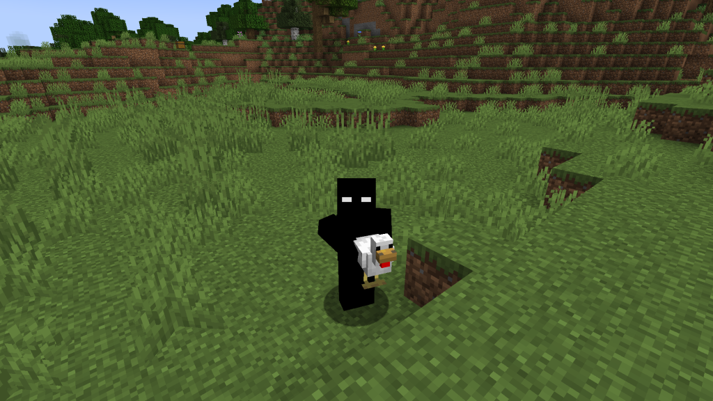Minecraft Carry On modu ile bir oyuncunun tavuk taşıma sahnesi
