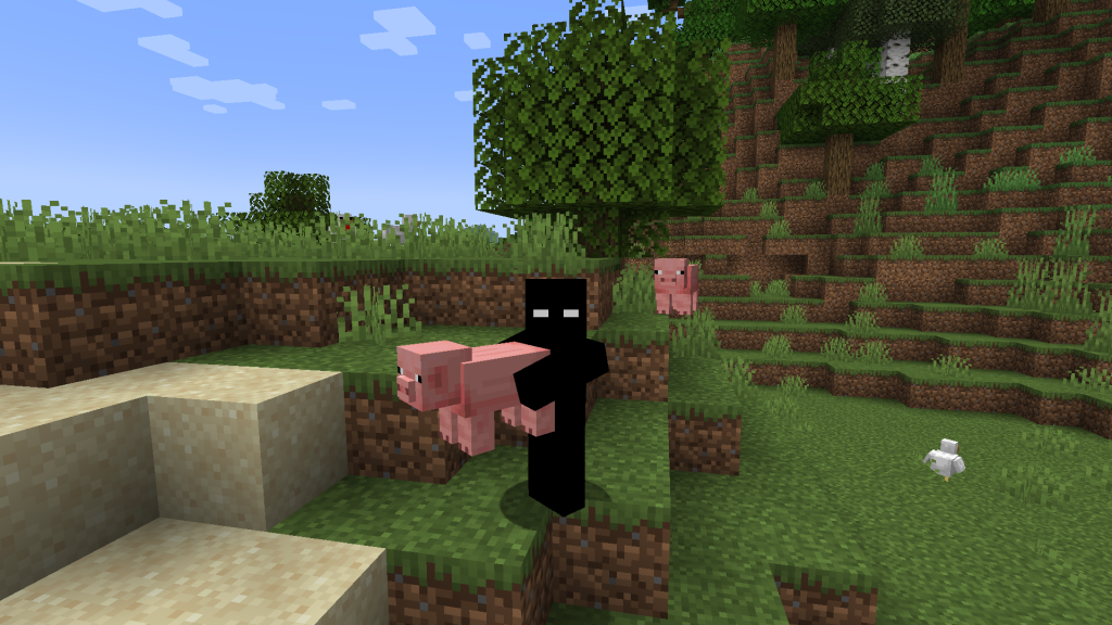 Minecraft Carry On modu ile bir oyuncunun domuz taşıma sahnesi