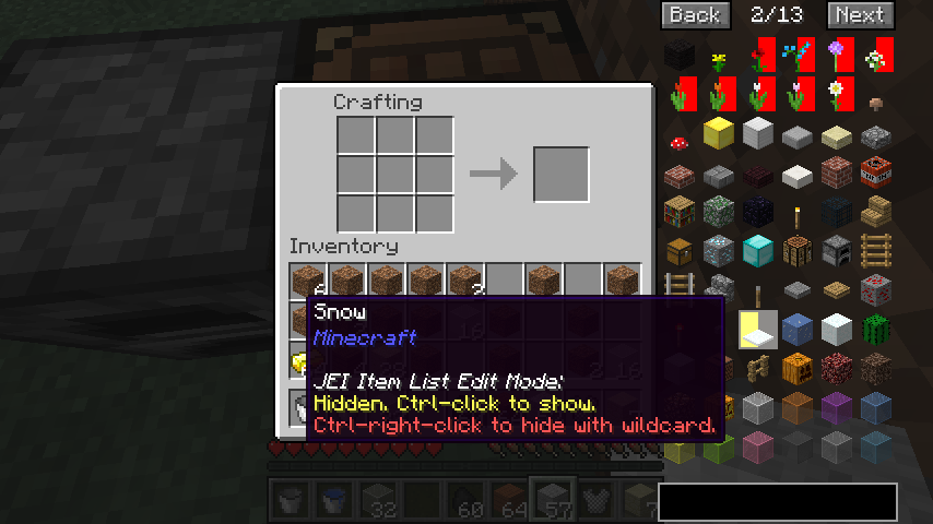 (JEI), Minecraft'ta bulunan tarifleri görüntülemek ve modlarla eklenen yeni eşyaları keşfetmek için kullanılan popüler bir envanter yönetim modudur.
