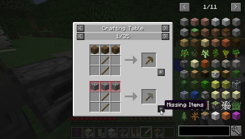 (JEI), Minecraft'ta bulunan tarifleri görüntülemek ve modlarla eklenen yeni eşyaları keşfetmek için kullanılan popüler bir envanter yönetim modudur.